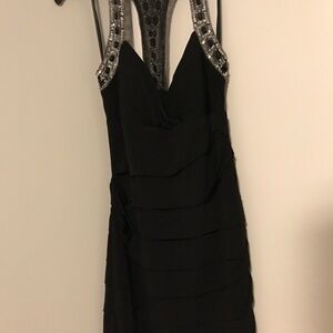 Little Black form Fitting Dress Embellished Scoop Back Size Large